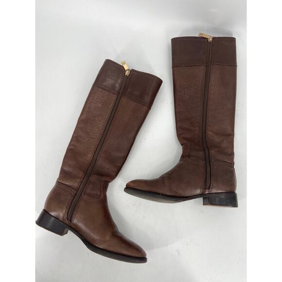 Tory Burch Julian Brown Pebbled Leather Riding Boots Size 6 - Picture 3 of 5